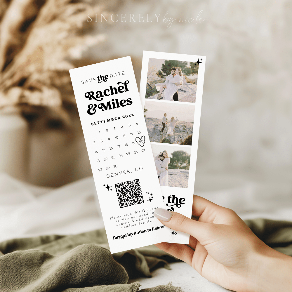 Retro Photo Booth Canva Editable Photo Strip Save the Date - SincerelyByNicole