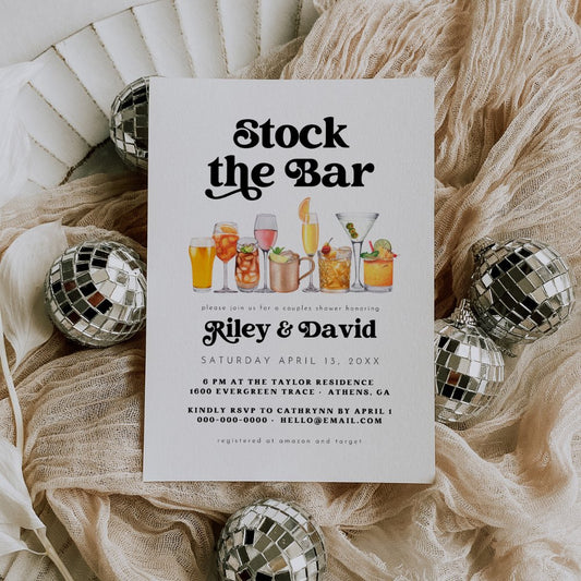 Retro Stock The Bar Couples Shower Invitation Template - SincerelyByNicole