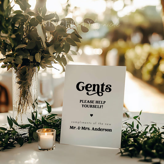 Retro Wedding Bathroom Basket Favors Sign - SincerelyByNicole