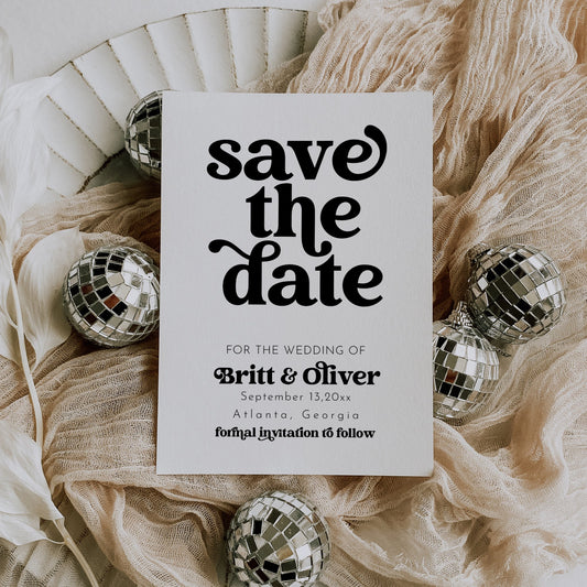 Retro Wedding Groovy Black And White Save The Date - SincerelyByNicole