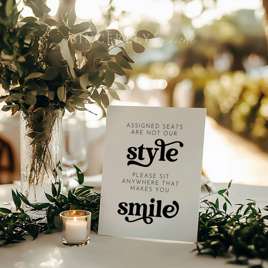 Retro Wedding No Assigned Seating Wedding Open Seating Sign - SincerelyByNicole