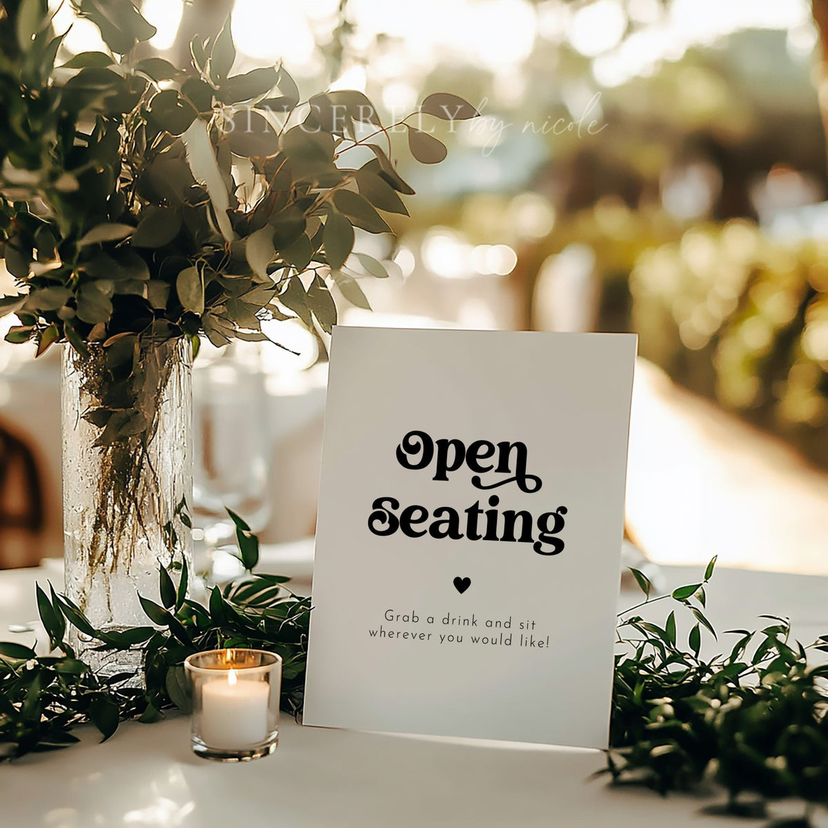 Retro Wedding Open Seating Table Sign - SincerelyByNicole