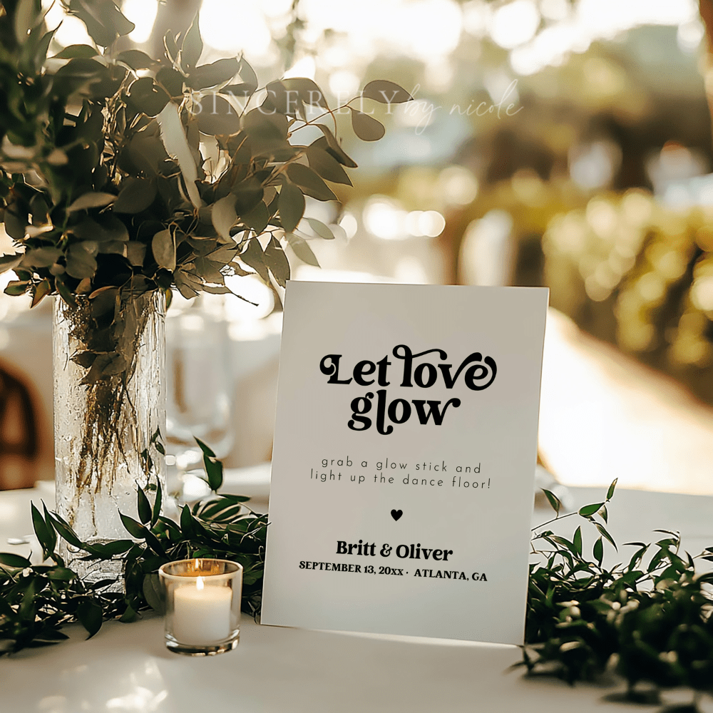 Retro Wedding Sign Newlywed Send Off Reception Sign Let Love Glow - SincerelyByNicole