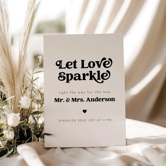Retro Wedding Sign Newlywed Send Off Reception Sign Let Love Sparkle - SincerelyByNicole