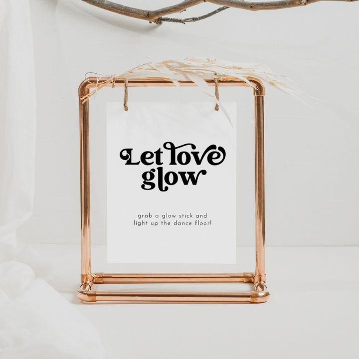Retro Wedding Tabletop Let Love Glow Glow Stick Send Off Sign | Instant Download or Printed - SincerelyByNicole