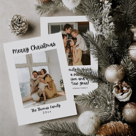 Rustic Calligraphy Photo Christmas Card Template Editable In Canva - SincerelyByNicole