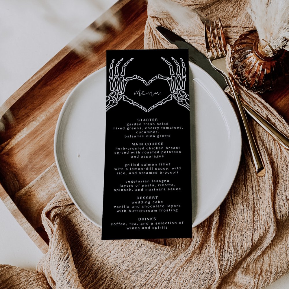 Skeleton Heart Hands Menu Template CORDELIA - SincerelyByNicole