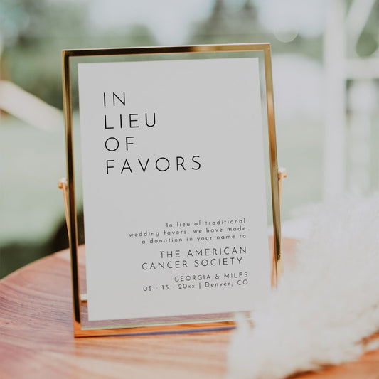 Sleek Simple In Lieu Of Favors Wedding Reception Sign Template HARLOW - SincerelyByNicole