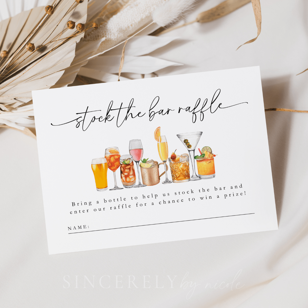 Stock The Bar Bottle Raffle Ticket Insert Card - SincerelyByNicole