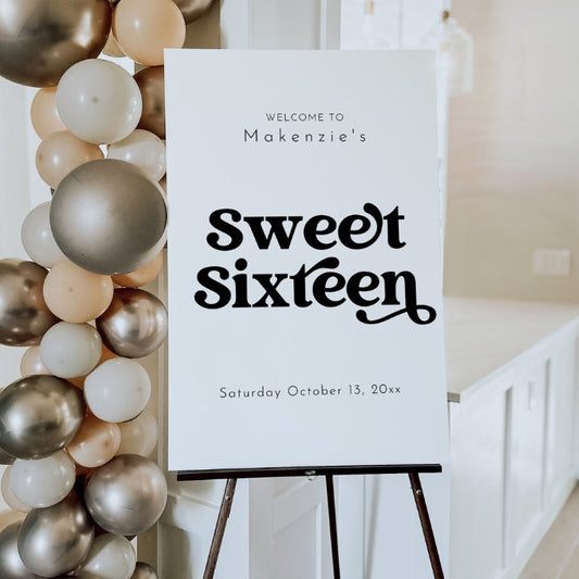 Sweet 16 Birthday Party Retro Welcome Sign Template Editable In Canva CHARLI - SincerelyByNicole