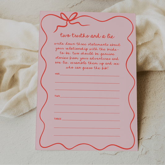 Wavy Frame Bachelorette or Bridal Shower Two Truths and a Lie Game - SincerelyByNicole
