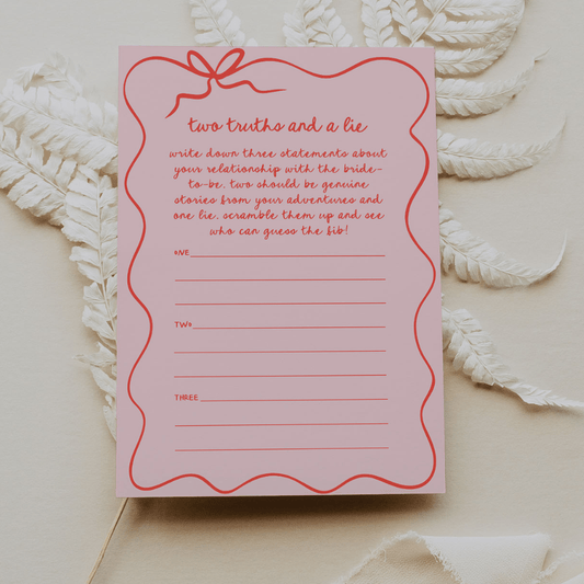 Wavy Frame Bachelorette or Bridal Shower Two Truths and a Lie Game - SincerelyByNicole