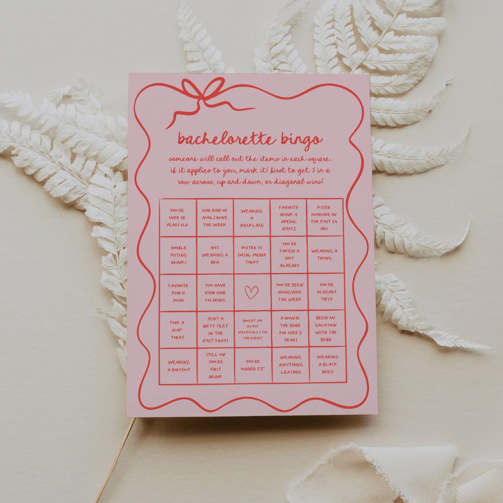 Wavy Hand Drawn Pink and Red Bachelorette Bingo Game Cards - SincerelyByNicole