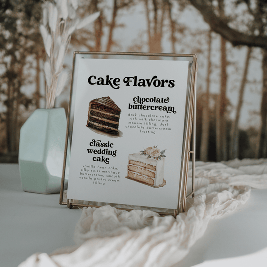 Wedding Cake Flavors Sign With Cake Images - SincerelyByNicole