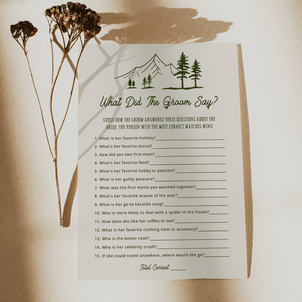 What Did The Groom Say Camp Bridal Shower Game - SincerelyByNicole