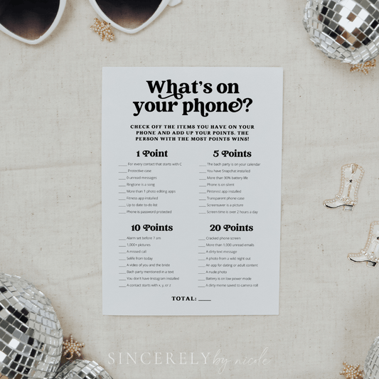 What's On Your Phone Bachelorette Party Game - SincerelyByNicole