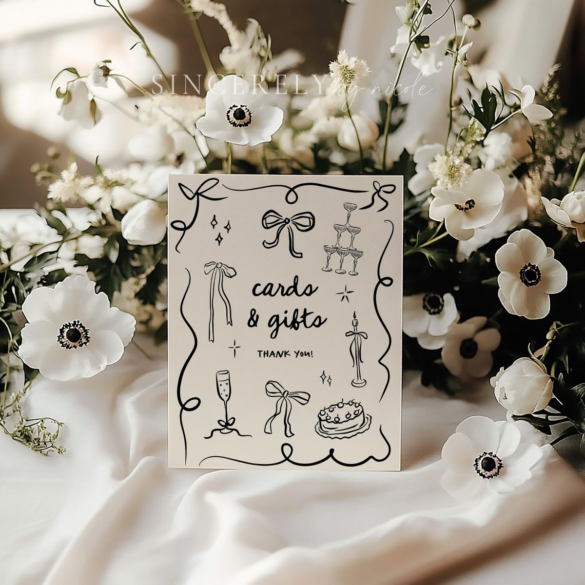 Whimsical Hand Drawn Cards and Gifts Wedding Tabletop Sign - SincerelyByNicole