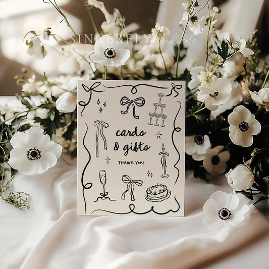 Whimsical Hand Drawn Cards and Gifts Wedding Tabletop Sign - SincerelyByNicole