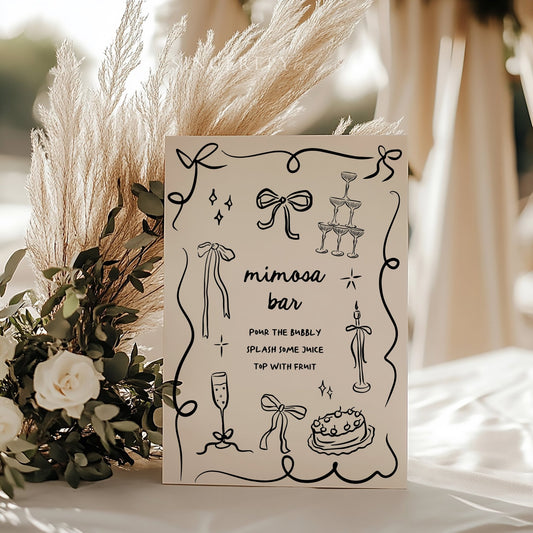 Whimsical Hand Drawn Mimosa Bar Bridal Shower or Wedding Sign - SincerelyByNicole