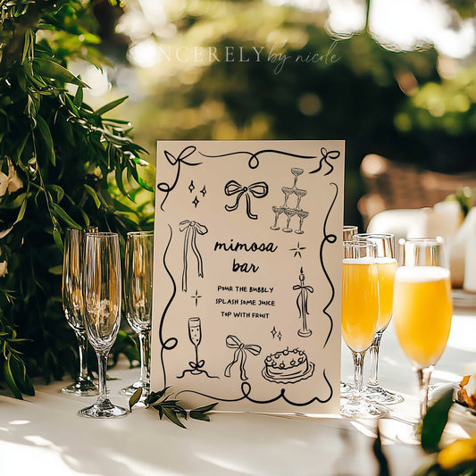 Whimsical Hand Drawn Mimosa Bar Bridal Shower or Wedding Sign - SincerelyByNicole