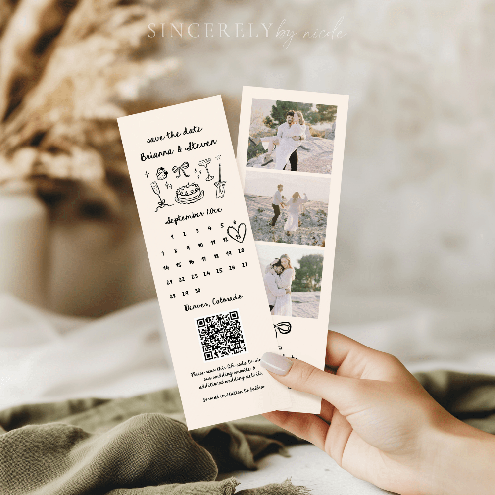 Whimsical Hand Drawn Photo Strip Save The Date Canva Editable - SincerelyByNicole