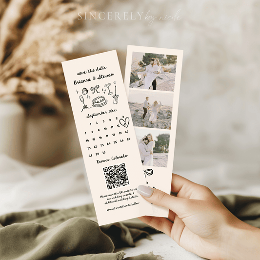 Whimsical Hand Drawn Photo Strip Save The Date Canva Editable - SincerelyByNicole