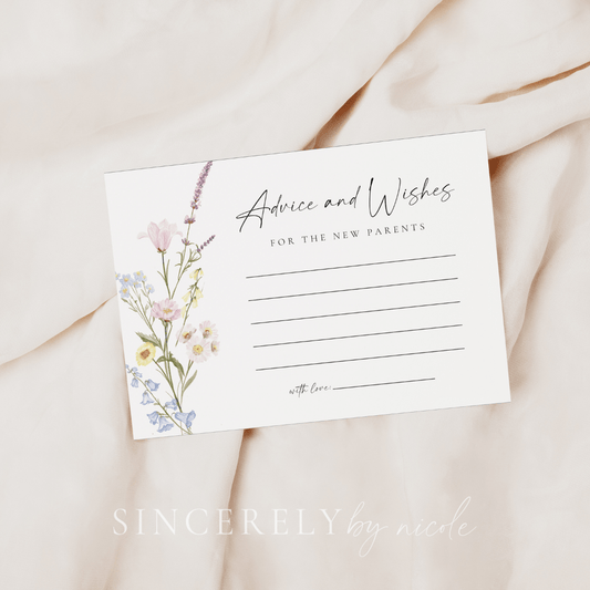 Wildflower Baby Shower Advice and Wishes Sign and Cards - SincerelyByNicole