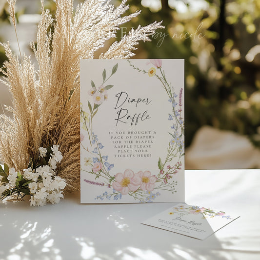Wildflower Baby Shower Diaper Raffle Sign and Cards - SincerelyByNicole
