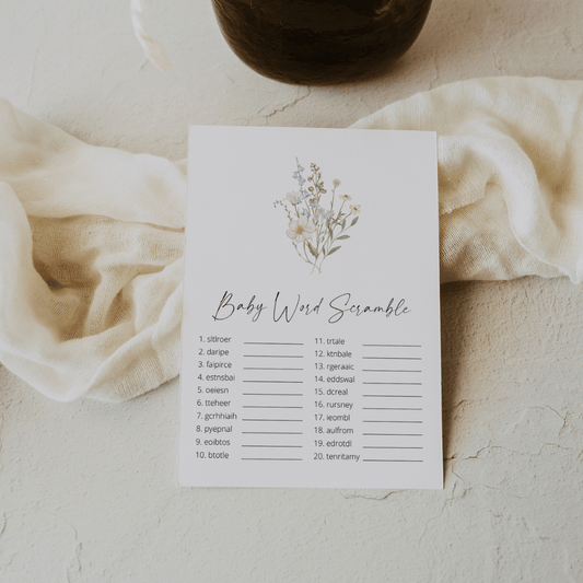 Wildflower Baby Shower Game Baby Word Scramble - SincerelyByNicole