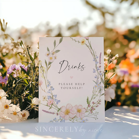 Wildflower Drinks Sign Bridal Shower Baby Shower Floral Drink Sign - SincerelyByNicole